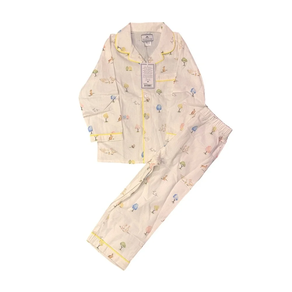 Petite Plume Easter Gardens Pajama Set Kids 4 White Bunny Duck SPJES104 NWT